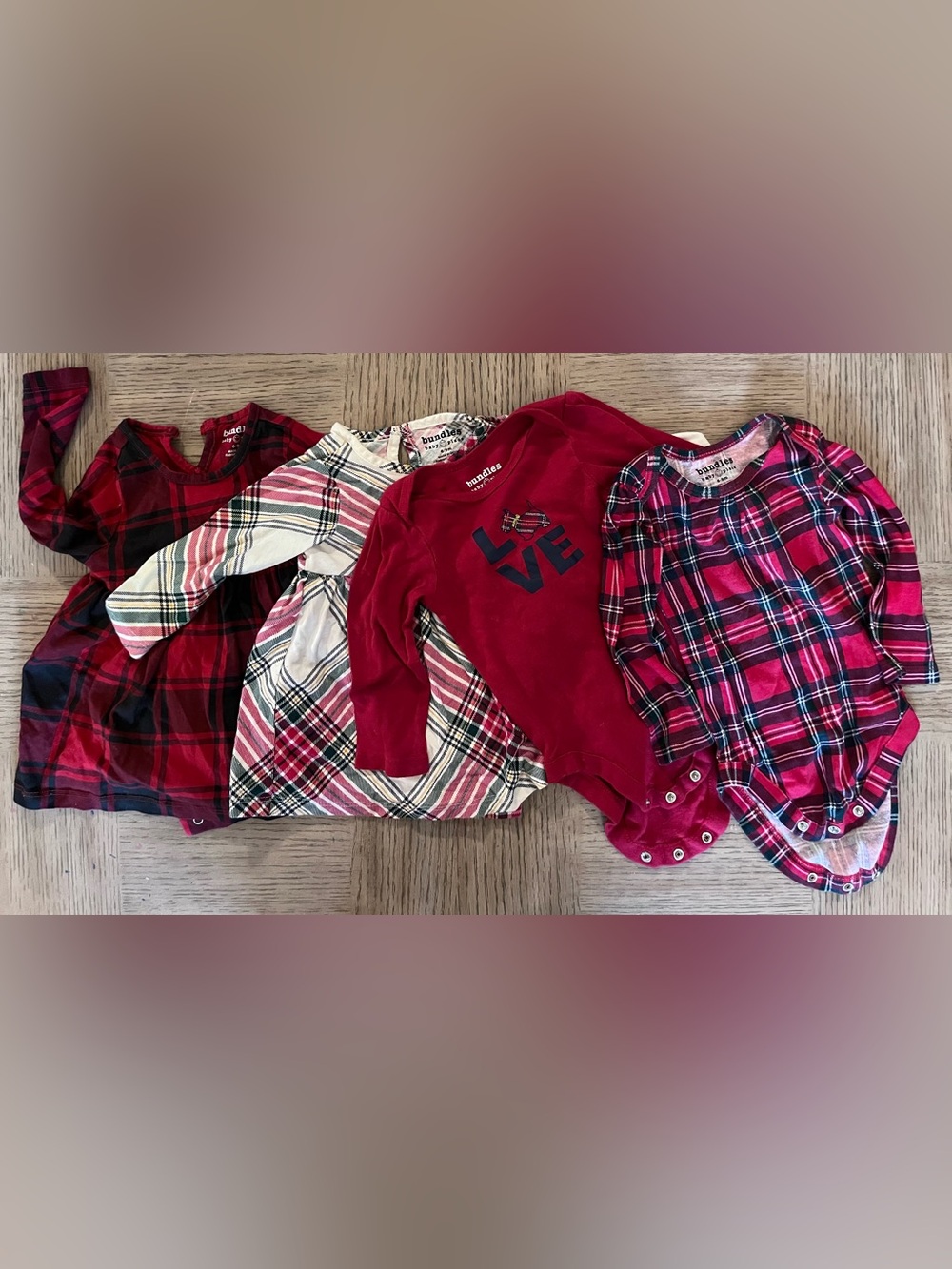 Bundles by Baby Place Holiday Plaid Bodysuit & Dress Lot Size 6-9M (4 Pieces)